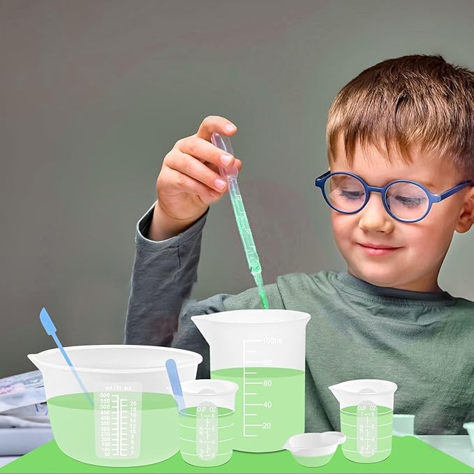 Silicone Measuring Cups Kit for Resin, Epoxy Supplies Set with 600ml, 250ml & 100ml Silicone Cups, Reusable Resin Supplies Cups with Silicone Mat, Stir Sticks, Mixing Cups for Molds Arts, Crafts