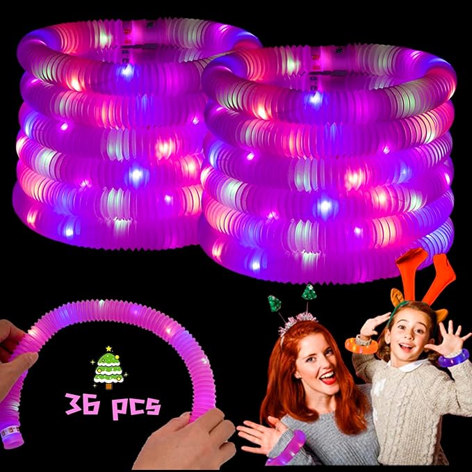 Pink 36 Pack Light Up Party Favors Supplies,Bulk Glow Sticks Bracelet,Necklace Accessories for Kids,Birthday Return Gifts Treats,Easter Basket Goodie Bag Stuffer Fillers for Boys Girls