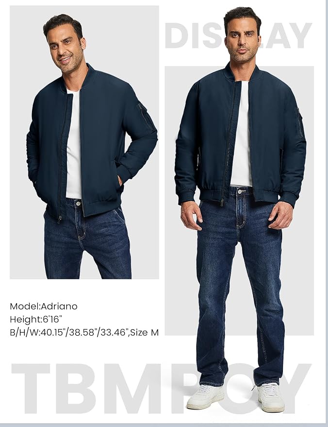 TBMPOY Men's Fall Jacket Winter Windbreaker Bomber Zip Up Padded Softshell Warm Windproof Casual Coat