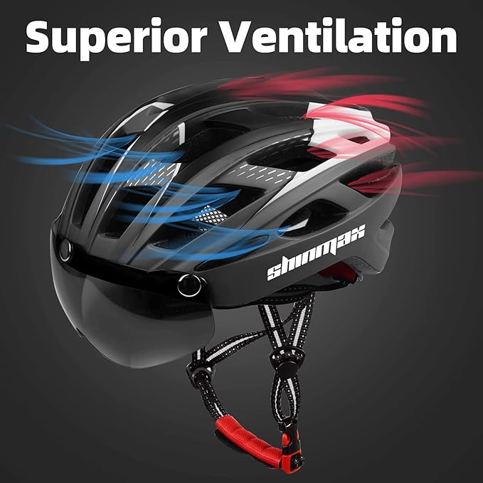 Shinmax Bike Helmet, CPSC/CPC Bike Helmet for Adult Men Women with Magnetic Goggles&Led Back Light Cycling Helmet Adjustable SM-T69