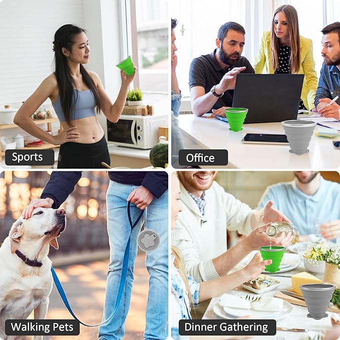 JBER Silicone Collapsible Travel Cup, Silicone Folding Camping Cup with Lids Expandable Drinking Cup for Outdoor Hiking Travel