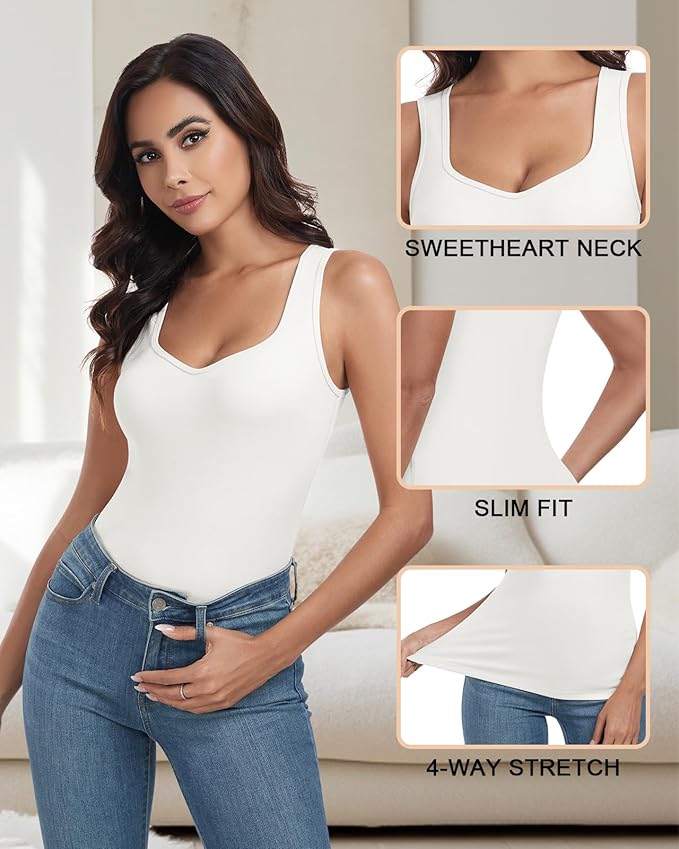 WOWENY Sleeveless Thermal Fleece Tank Top for Women Sweetheart Neck Camisole Warm Base Layer Cami Vest Underwear Tops