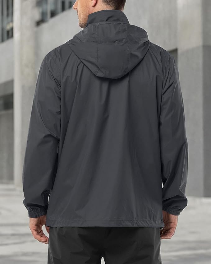 Outdoor Ventures Men's Rain Jacket Waterproof Lightweight Packable Rain Shell Raincoat with Hood for Golf Hiking Travel