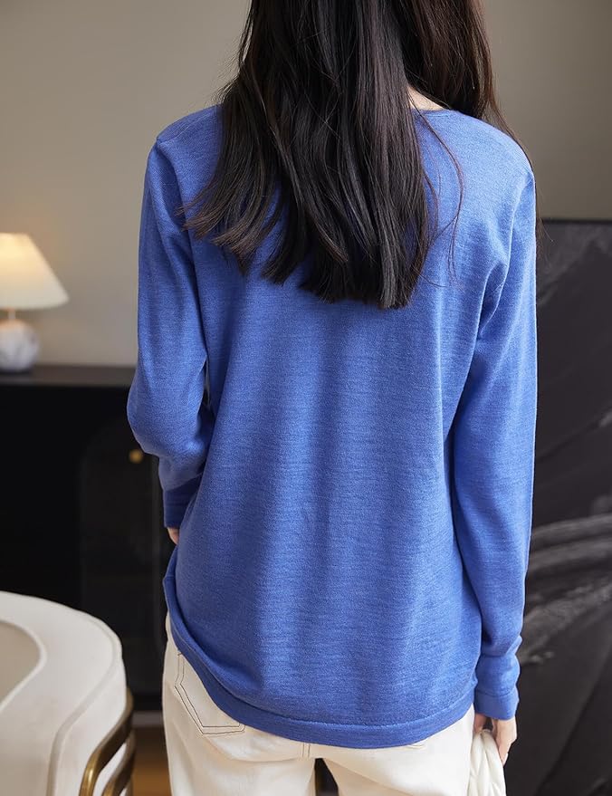 Chanyarn Women's 100% Merino Wool Base Layer Shirt Tops V Neck Long Sleeve Travel Hiking Tee T Shirt Pullover Sweater