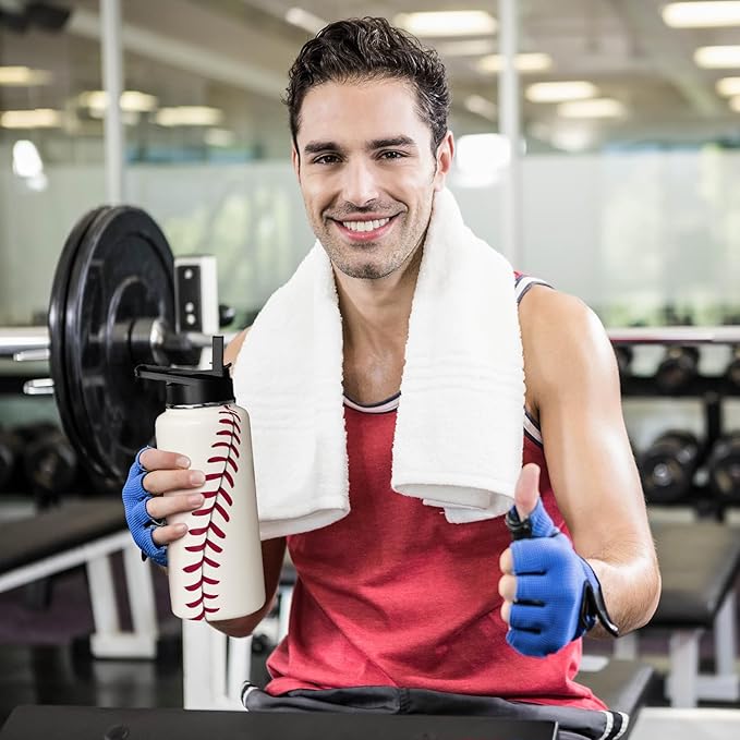 Baseball Water Bottle 32oz Insulated Sports Water Bottles Baseball Gifts for Men Women Gift for Coach Lovers Fan Players Stuff Accessories for Boys Girls