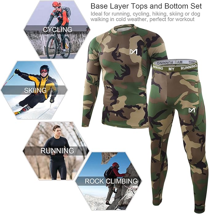 Thermal Underwear for Men, Winter Gear Long Johns Base Layer Top and Bottom Set for Skiing Running