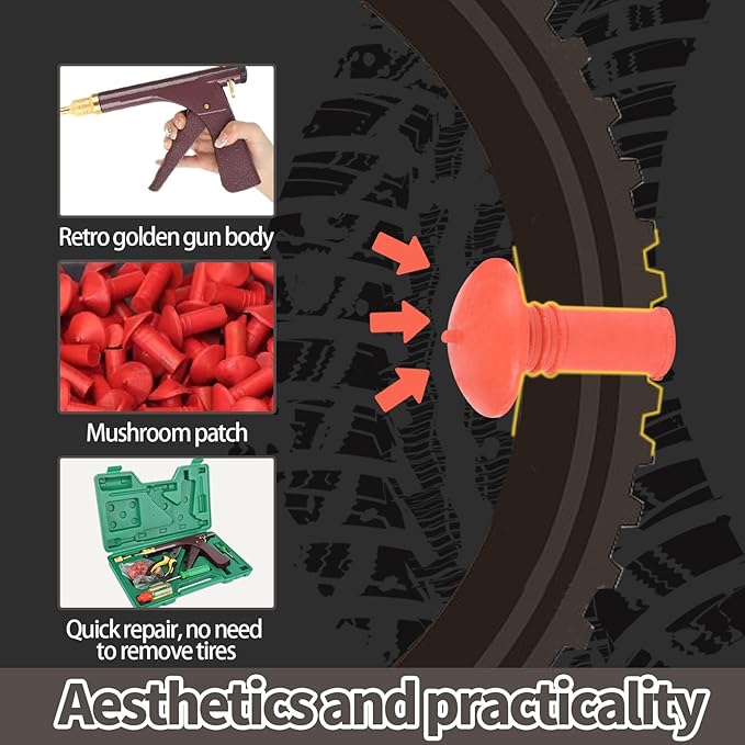 Tire Repair Kit With Plugs Mushroom Tire Plug Kit Tire Patch Kit Heavy Duty Professional Tubeless Tire Gun Puncture Kit for Tyre Punctures and Flats on Cars Motorcycles Trucks and Tractors (Brown)