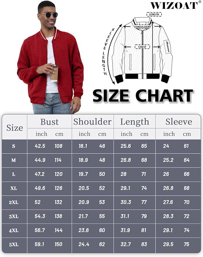 Mens Casual Jacket Loose Fit Lightweight Jacket Varsity Bomber Jacket with Zipper