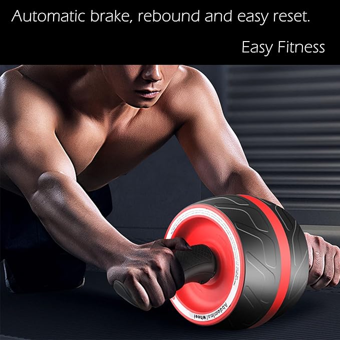 AB Wheel Roller with Resistance Spring, Automatic Rebound Exercise Abdominal Ultra-Wide Wheels Fitness for Gym & Home, Core Work-out Strength-Training Roller with Knee Pad, 14.6"W