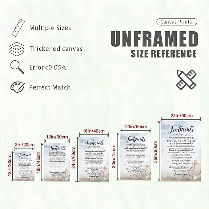 Footprints in the Sand Religious Canvas Wall Art Posters, Inspirational Beach Sunset Poem Print Poster (Unframed 20x30inch, Footprints(6))