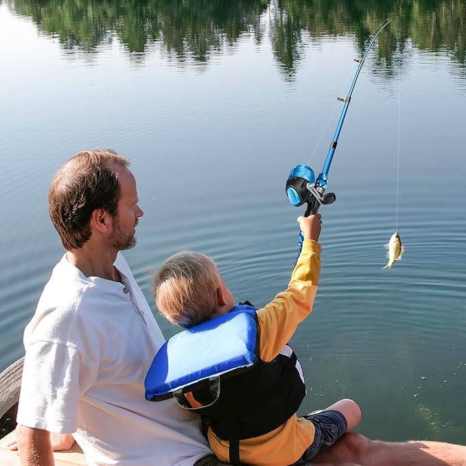 PLUSINNO Kids Fishing Pole with Spincast Reel Telescopic Fishing Rod Combo Full Kits for Boys, Girls, and Adults