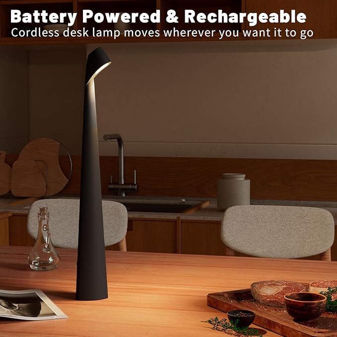 Portable LED Table Lamp 3-Levels Brightness, Rechargeable Battery Up to 48 Hours Usage, Night Light for Kids Nursery, Nightstand Lamp, Bedside Lamp.LED Desk Lamps Outdoor Portable Touch Lamps.(Black)