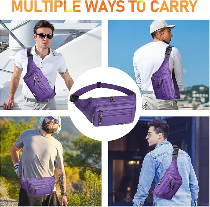 Waist Pack Bag Fanny Pack for Men&Women Hip Bum Bag with Adjustable Strap for Outdoors Workout Traveling Casual Running Hiking Cycling (Purple)