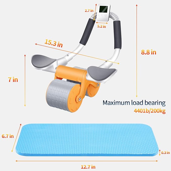 2026 New Ab Roller Wheel with Timer & Knee Mat,Automatic Rebound Abdominal Wheel with Elbow Support Ab Workout Equipment for Strengthening Core Muscles Abs Exercise Roller for Women Men