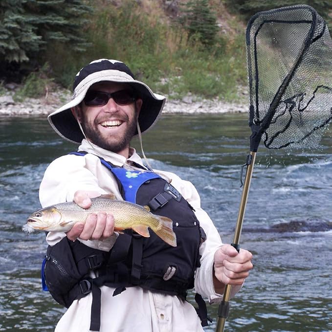 YVLEEN Folding Fishing Net - Foldable Fish Landing Net Robust Aluminum Telescopic Pole Handle and Nylon Mesh 16inch Hoop Size