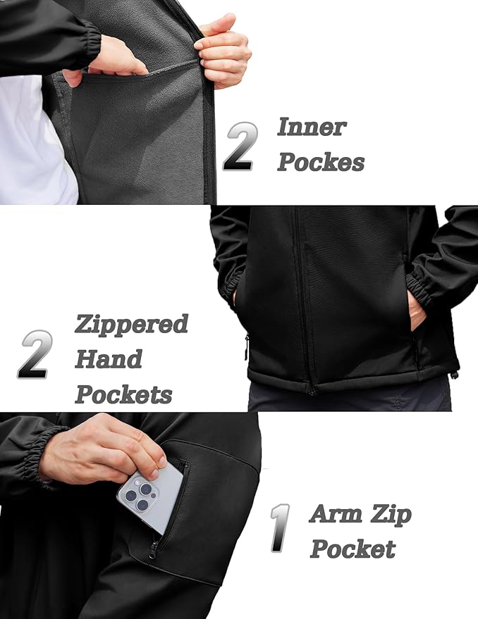 COOFANDY Men's Hooded Softshell Jacket Waterproof Fleece Lined Windbreaker Lightweight Outdoor Hiking Jacket