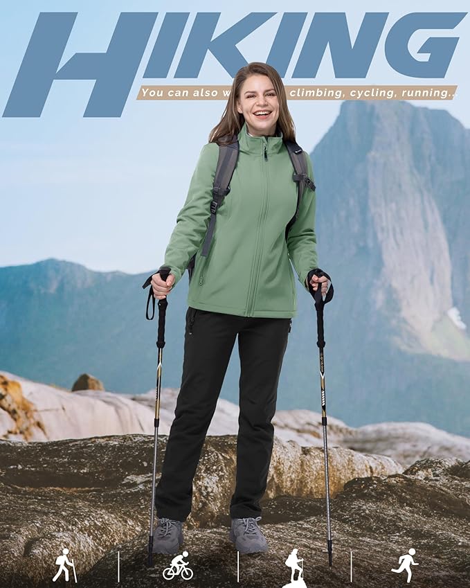 33,000ft Women's Lightweight Softshell Jacket Fleece Lined Windbreaker Waterproof Warm Jacket for Running Golf Hiking