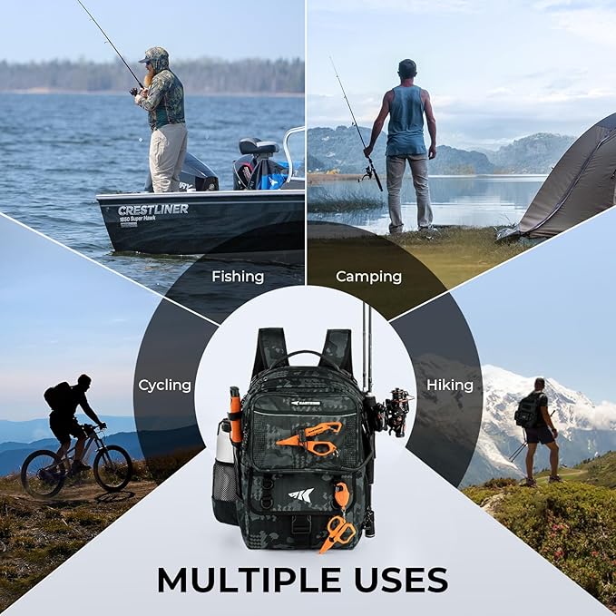 KastKing BaitSpace 50L Fishing Tackle Backpack with Removable Bait Binder,2 Rod Holders Storage Fishing Gear and Equipment