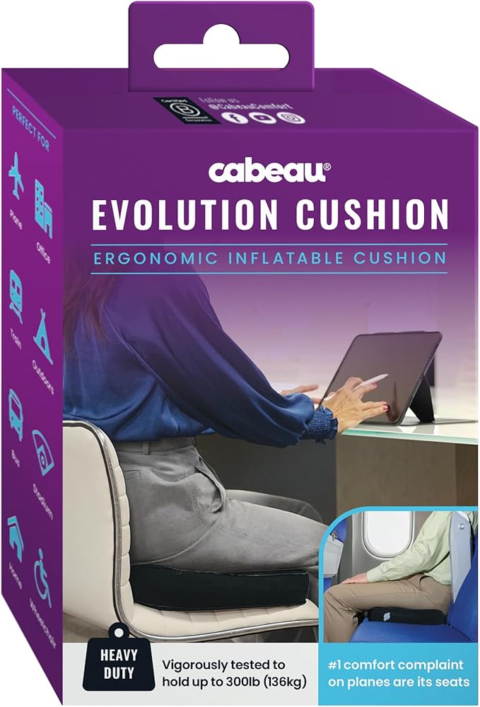 Cabeau Evolution Cushion Portable & Lightweight Inflatable Seat Cushion - Ideal for Office Chairs, School Bleachers, Stadium Seats, and Wheelchairs - Comfort on The Go