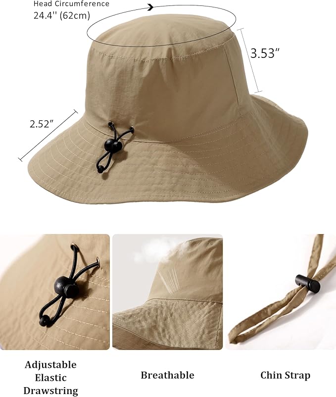 Water-Resistant Sun UPF 50+ Bucket Hat Protection Packable Brimmed Boonie for Women Men Summer Lightweight Hiking Outdoor Cap