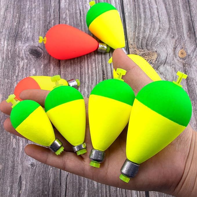 Dr.Fish 5 Pack Weighted Fishing Bobbers Snap-on Spring Bobbers Push Button Floats EVA Foam Pear Shape Bass Freshwater Fishing for Crappie Panfish Bluegill Trout