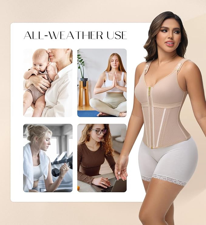 SHAPSHE Waist Trainer Corset for Women Tummy Control Sport Workout Body Shaper Vest for Women Postpartum Gym Zipper and Hooks