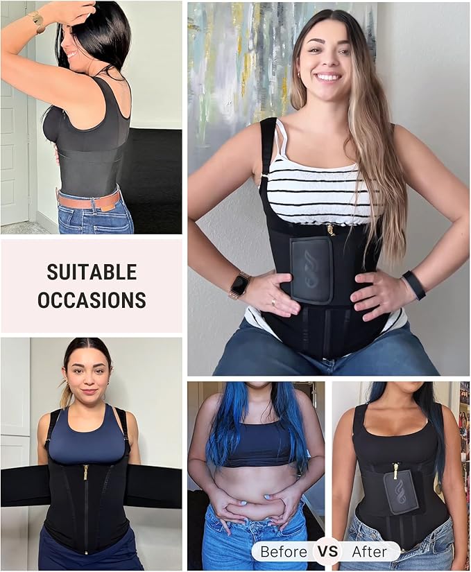 FeelinGirl Waist Trainer for Women Tummy Control Waist Cincher Belt Workout Body Shaper Vest with Adjustable Shoulder Strap