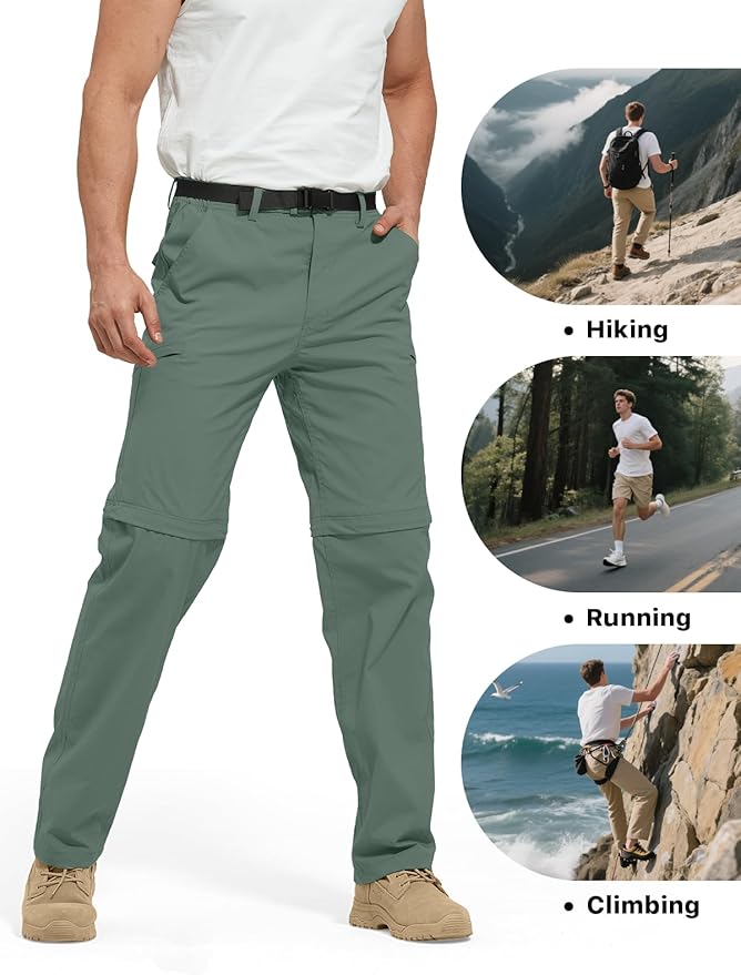 FREE SOLDIER Men's Outdoor Convertible Hiking Pants with Belt Lightweight Quick Dry Tactical Cargo Pants Nylon Spandex