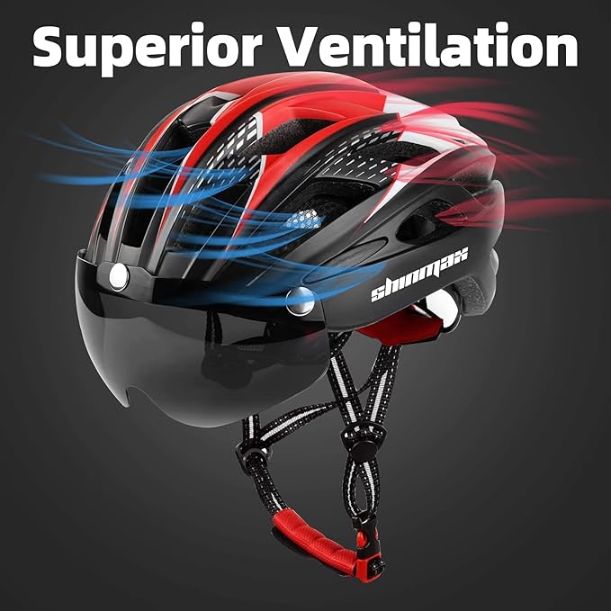 Shinmax Bike Helmet, CPSC/CPC Bike Helmet for Adult Men Women with Magnetic Goggles&Led Back Light Cycling Helmet Adjustable SM-T69