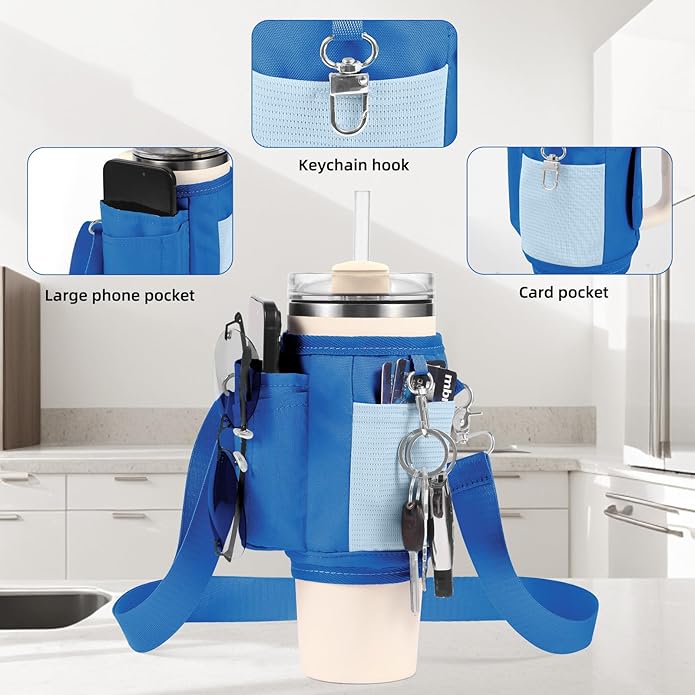 All Day Quencher Carry All for Stanley 40/30 oz Tumbler, Crossbody Bag with Phone Holder & Strap, Water Bottle Carrier Bag