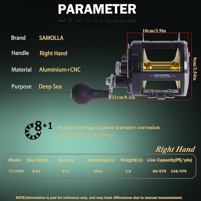 Deep Sea Fishing Reels 44-66Lb Max Drag for Saltwater or Freshwater Ocean Conventional Reel Saltwater Fishing Reel for Tuna Sailfish Swordfish