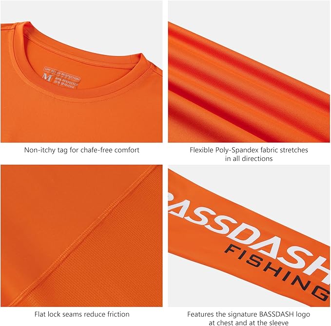 BASSDASH Fishing T Shirts for Men UV Sun Protection UPF 50+ Long Sleeve Tee T-Shirt