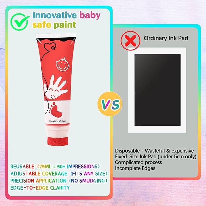 Sortnic 75ml Red Baby Hand and Footprint Ink Kit, Baby Handprint Footprint Paint for Newborn Keepsake, Dog Cat Paw Print Kit, Washable, Non Toxic Acid-Free, Safe Gentle for Ideal New Mom Gifts