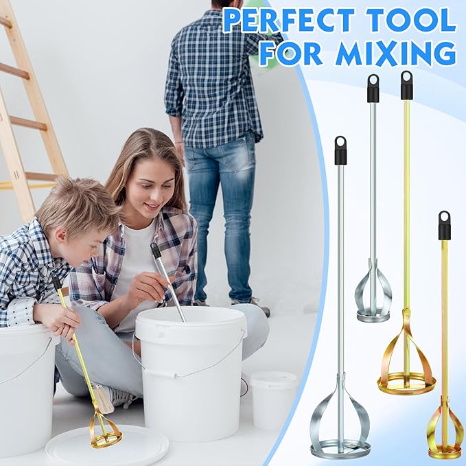 4 Pcs Paint Mixer for Drill Paint Stirrer Fits 1-5 Gallon Buckets for All Standard Drill Bits, 2 Large and 2 Medium - Gold & Silver Zinc Plated Stirrers Mixer Rods for Concrete Resin Epoxy