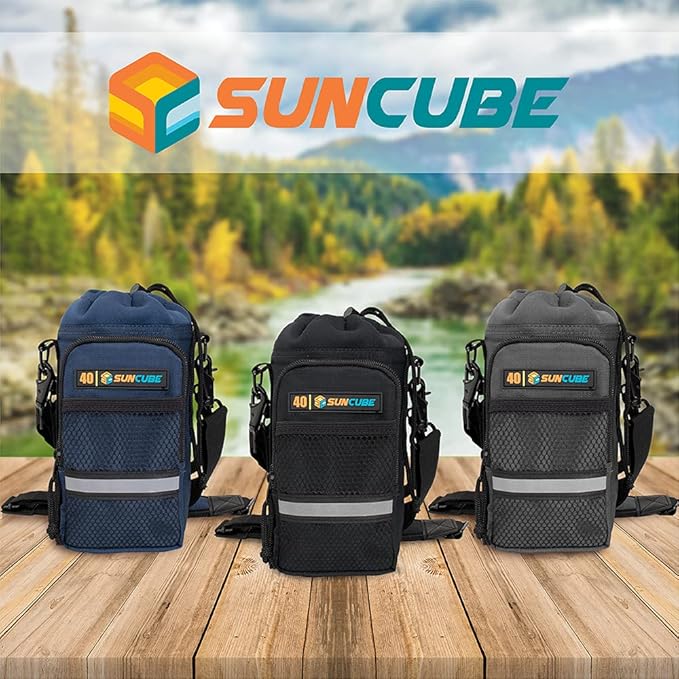 SUN CUBE Water Bottle Carrier with Strap, Insulated Water Bottle Carrier Bag with Phone Pocket Pouch, Sleeve Sling Purse Crossbody Bottle Holder for Walking, Sports, Hiking Accessories 40/64 oz