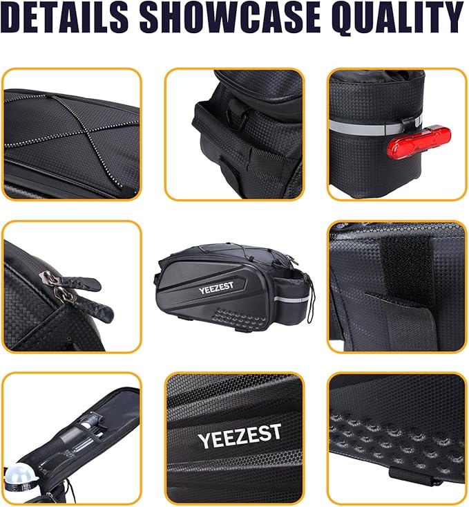 Bike Bag for Bicycle Rear Rack – 10L Hard Shell Waterproof Bike E-Bike Rack Bag with Shoulder Strap & Reflective Stripfor Cycling, Commuting, Outdoor Travel