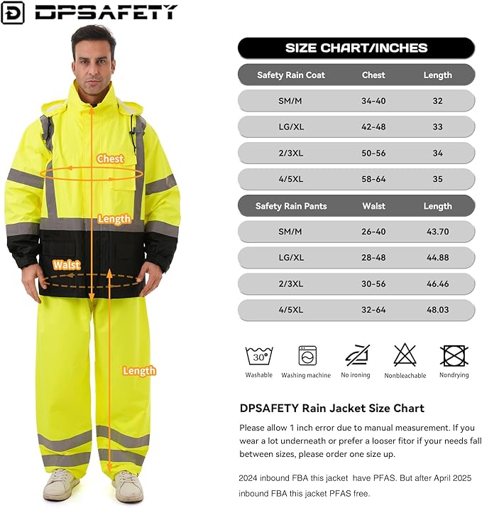Hi Vis Safety rain Jacket,Reflective Class 3 Rain coat with Inner Mesh Lining and Pockets High Visibility Waterproof work Rain Suits for men&women(Lime,SM/MD)