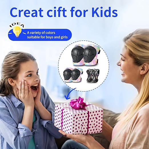 Gradient Color Kids Protective Gear Set Knee Pads for Kid 2-14 Years,W/ Adjustable Strap Kids/Youth Knee Pads Elbow Pads Wrist Guards Set for Inline Roller Skates,Cycling,BMX Bike,Skateboard,Scooter