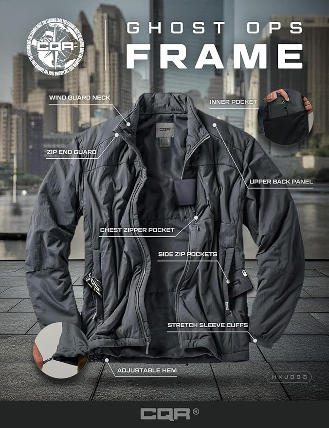 CQR Men's Lightweight Insulated Jacket, Windproof Packable Water Resistant Warm Active Coat for Hiking Work Outdoor Tactical