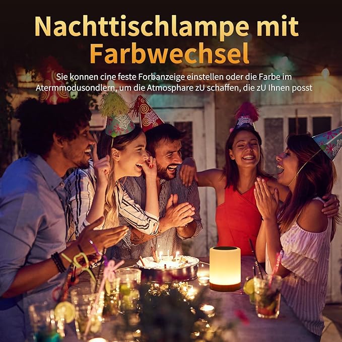 OORUN Touch Bedside Table Lamp,13 RGB Colors & 5 Brightness, USB Rechargeable Desk Lamp, Remote Control Dimmable Night Light with RGB Color Changing,Portable Lamp for Baby, Bedroom, Living Room