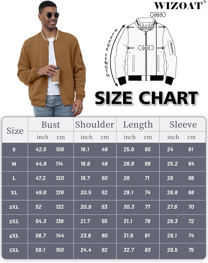 Mens Casual Jacket Loose Fit Lightweight Jacket Varsity Bomber Jacket with Zipper