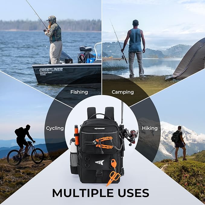 KastKing BaitSpace 50L Fishing Tackle Backpack with Removable Bait Binder,2 Rod Holders Storage Fishing Gear and Equipment