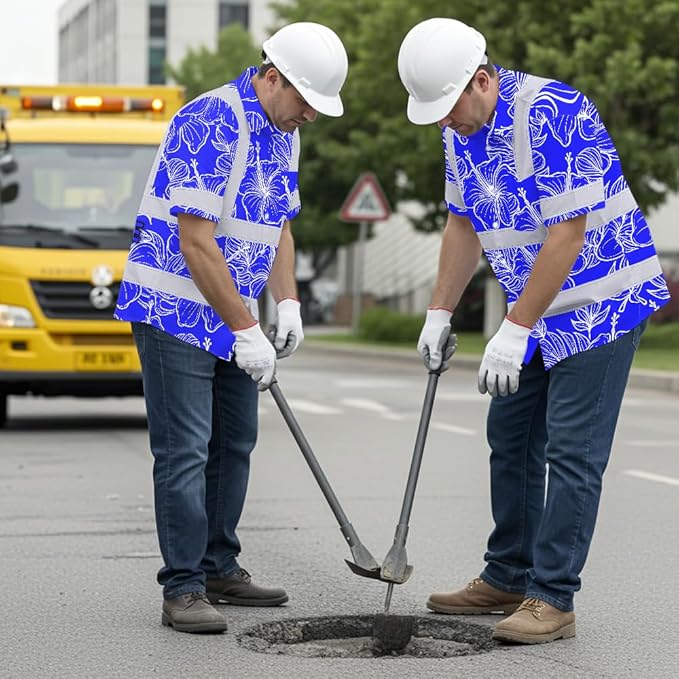 High Visibility Hawaiian Shirt for Men Tropical Shirts Custom Name Floral Outfit Reflective Safety Workwear