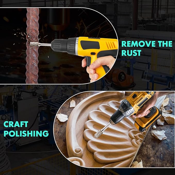 10 PCS 1/4" Shank Tungsten Carbide Burr Set Double Cut for Metal Grinding, Deburring Die Grinder Bits Fit Dewalt Milwaukee Die Grinders Accessories 1PC Mandrel & 5PC 3inch Cut Off Wheel