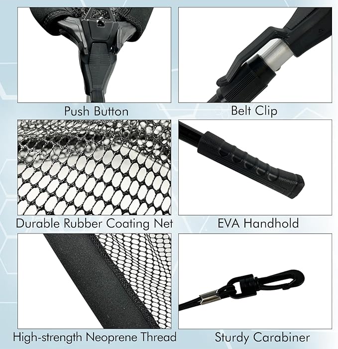 Black Paw Floating Fishing Net Foldable Telescopic Fish Landing Net with Built in Length Scale Rubber Coated for Kayak, Fly, Trout