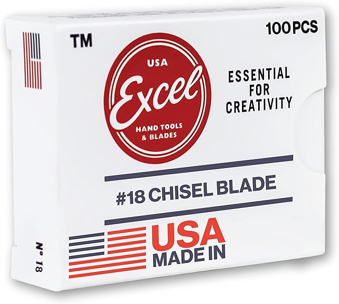 Excel Blades #18 Wood Chisel Blades – 1/2" High Carbon Steel Hobby Knife Replacement Blades (50-Pack) – Fits K2, K5, K6 Craft Knife Handles – Precision Carving, Shaving, and Crafting – Made in USA
