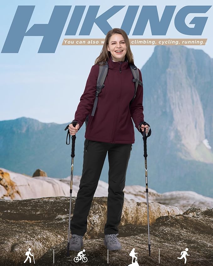 33,000ft Women's Lightweight Softshell Jacket Fleece Lined Windbreaker Waterproof Warm Jacket for Running Golf Hiking