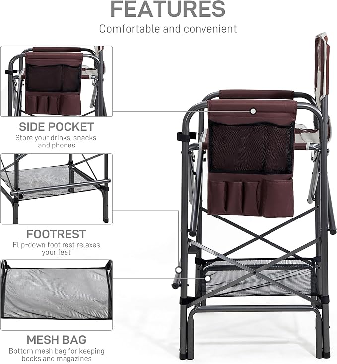 EVER ADVANCED 30.7" Seat Height Directors Chair for Makeup Artist with Side Table Easy Get in Out for Elderly Tall Camping Chair Supports 350lbs Red