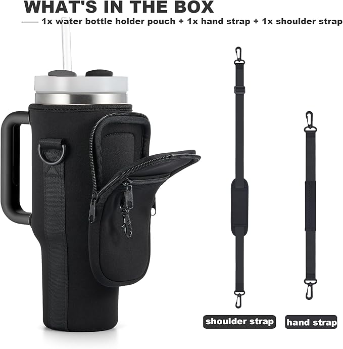Water Bottle Carrier Bag with Phone Pocket for Stanley 40 & 30 oz Tumbler with Handle,Pink Insulated Neoprene Cup Holder Pouch w/Adjustable Strap for Quencher H2.0 Stanley Cup Accessories