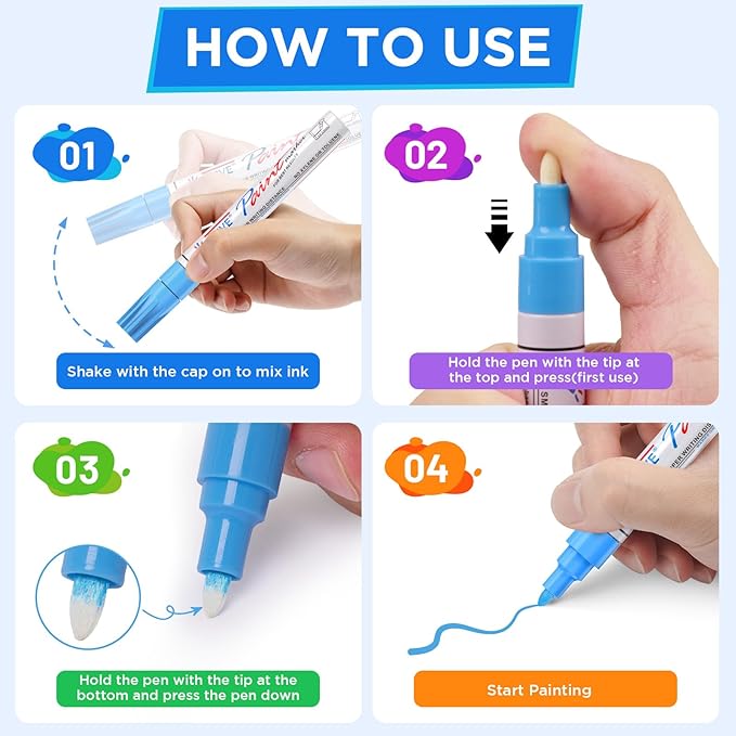 TFIVE Red Paint Pens Permanent Markers - 24 Pcs Oil Based Paint Markers Set, Quick Dry, Waterproof, Fade Resistant, Medium Tip Marker Pens for Metal, Rock, Wood, Plastic, Canvas, Glass, Rubber